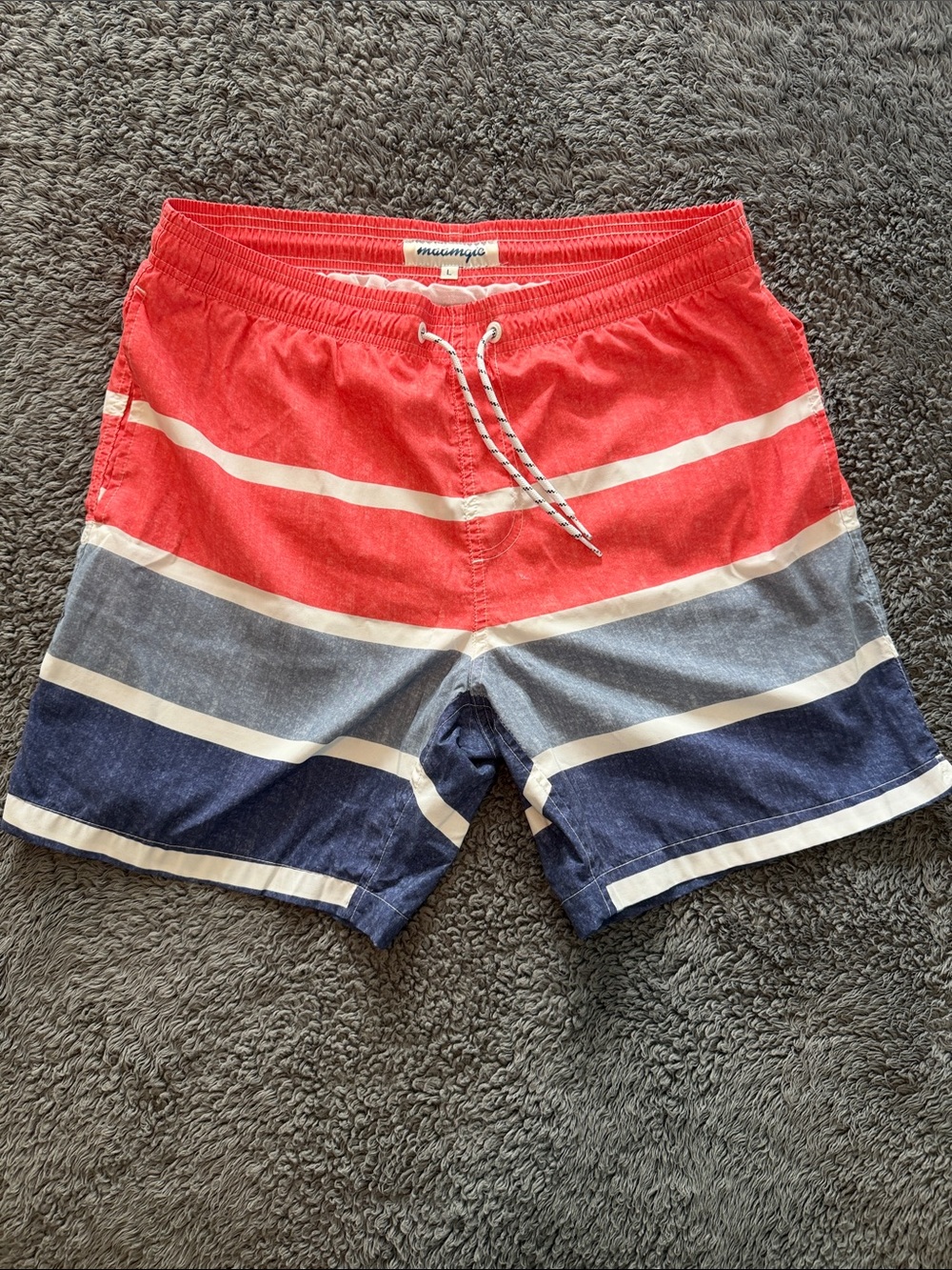 Mossimo Supply Co. Red, Light Blue & Navy Striped Men's Swim Trunks
